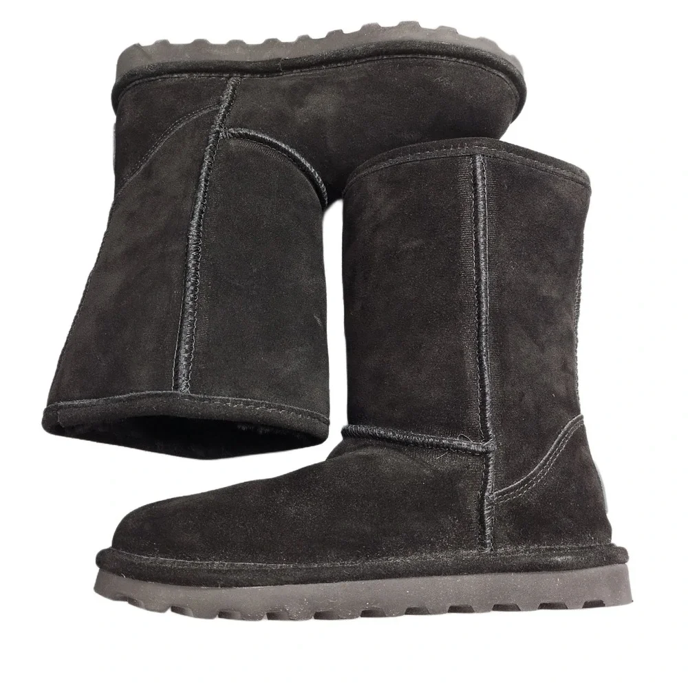 Bearpaw Elle Short Winter Boots Womens Size 7 Black Shearling Lined Mid-Calf